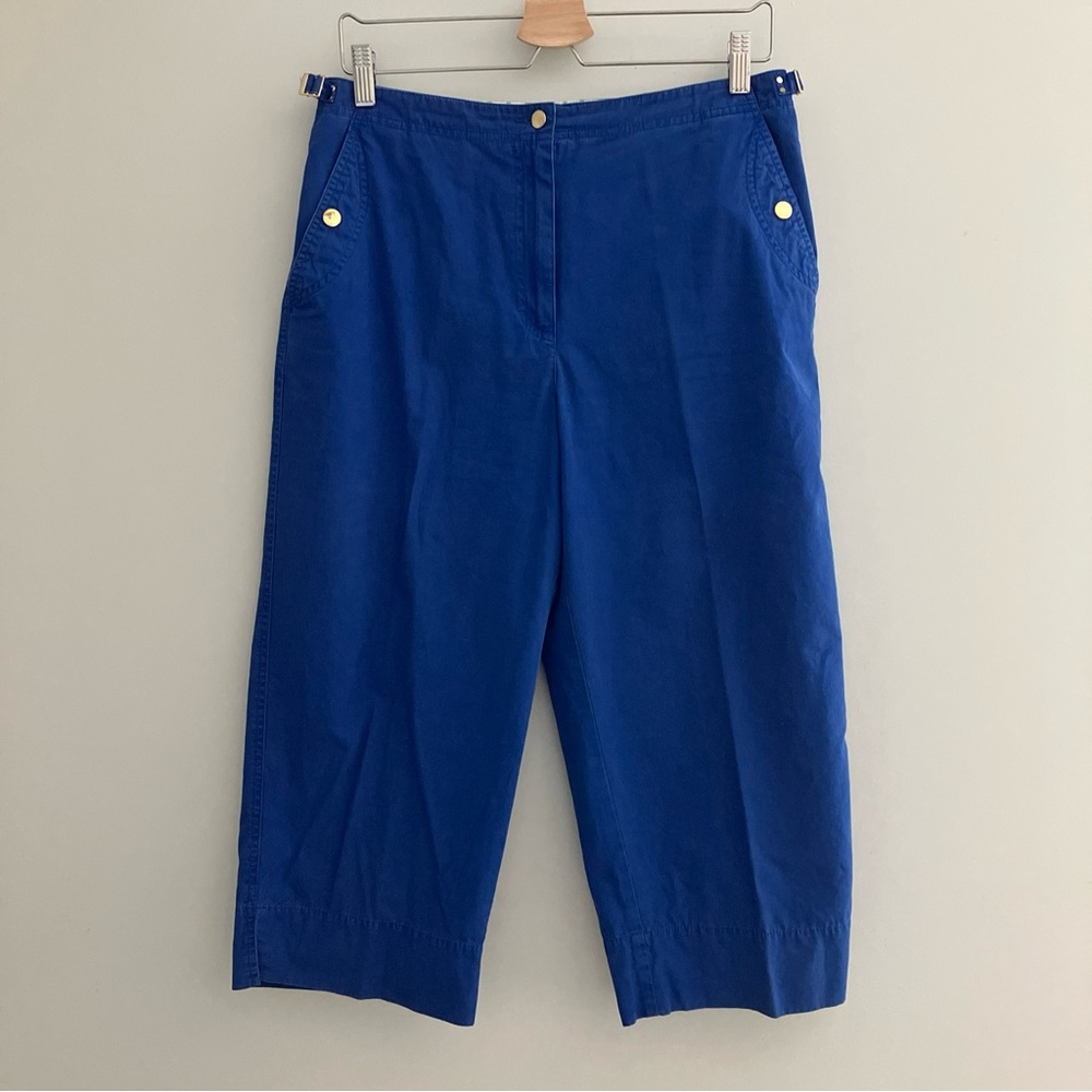 Lauren Ralph Lauren Capri Crop Pants Size 10 Royal Blue 100% Cotton Snap Pockets